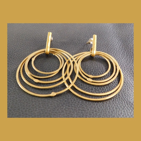 Retro 90s Large Trending Brass Loop Post Earrings Tribal - Picture 5 of 5